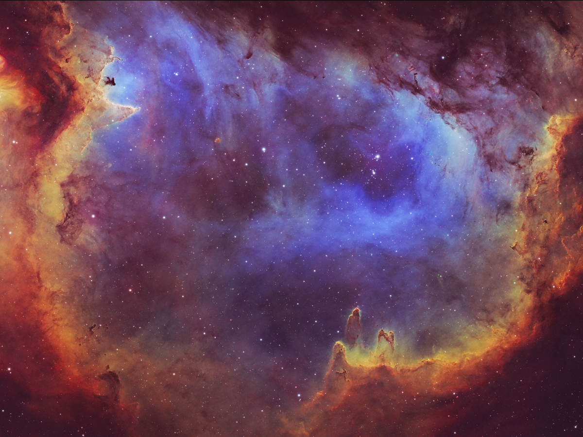 Pillars of the Soul Nebula (IC 1848) by Harold Soto - Imaging Telescopes ZWO FF107 107mm f/7 Petzval Refractor Imaging Cameras ZWO ASI2600MC DUO Mounts ZWO AM5 Filters Antlia ALP-T Dual Band 5nm 2" × · Askar Colour Magic D2 (Sii+Oiii) Duo Narrow Band 6nm 2" × Acquisition details Dates: Sept. 29, 2024 Nov. 23 - 24, 2024 Dec. 1, 2024 Frames: Antlia ALP-T Dual Band 5nm 2": 126×300″(10h 30′) Askar Colour Magic D2 (Sii+Oiii) Duo Narrow Band 6nm 2": 137x300 (11h 25′) Integration: 21h 55′