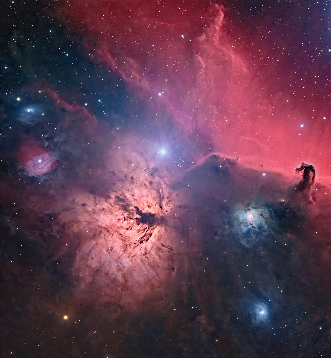 Flame, Horsehead, and Friends by Tom Peter - ASI 6200MM, TeleVue NP127is, Celestron CGX-L, ASIAIR Plus, Astrodon RGB2GEN and 3nm Ha 30 Red @240s 30 Green @240s 30 Blue @240s 50 Ha @240s Total Exposure Time = 9h 20m